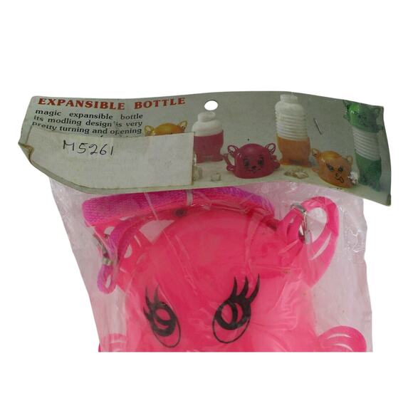 Vintage Neon Hot Pink Expansible Water Bottle 1980's Expandable Bottle NOS - Picture 3 of 5